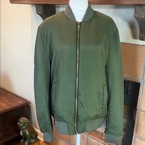 Cadogan Olive Green Satin Puffer Bomber Jacket, size M